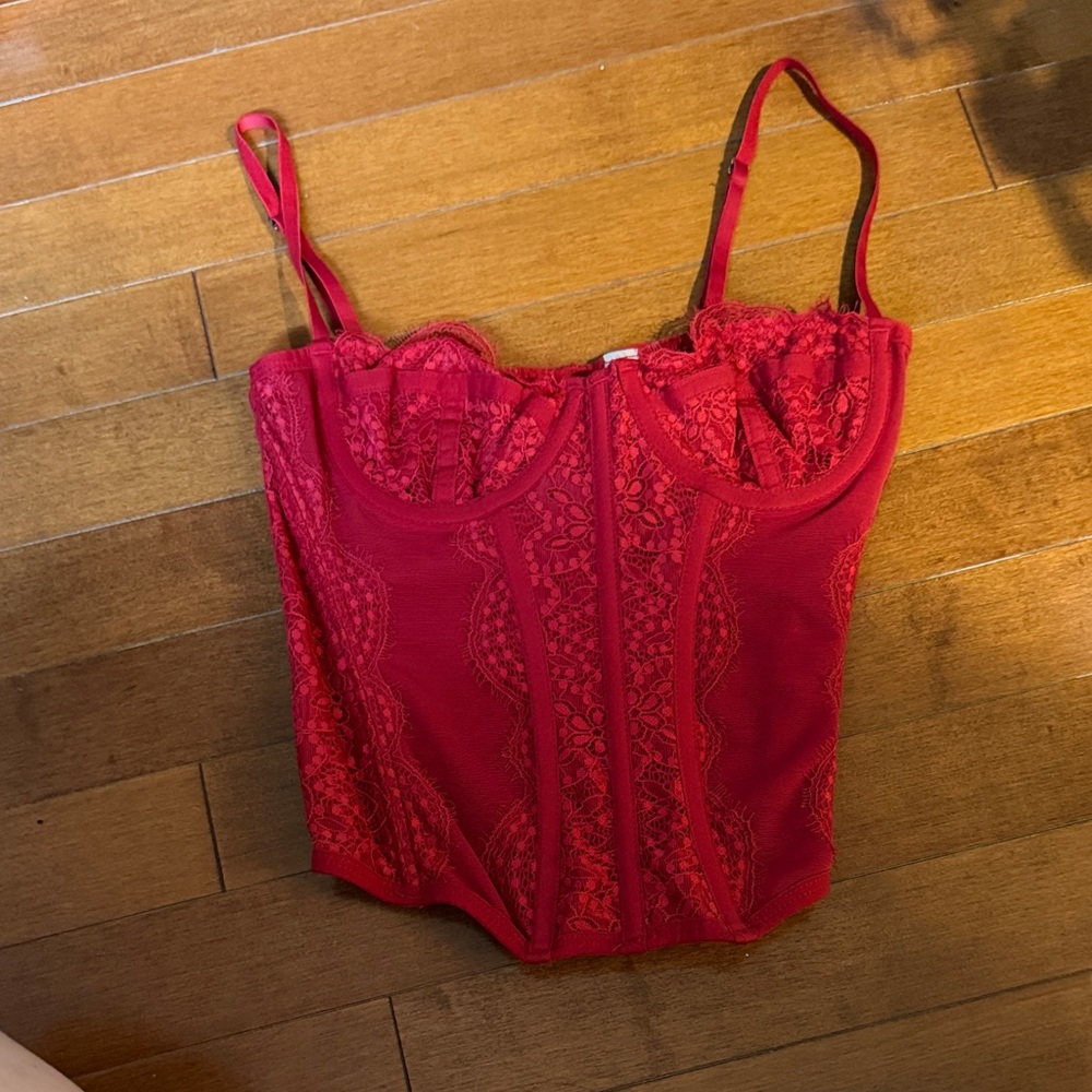 Urban Outfitters Red Lace Bustier Crop Top
